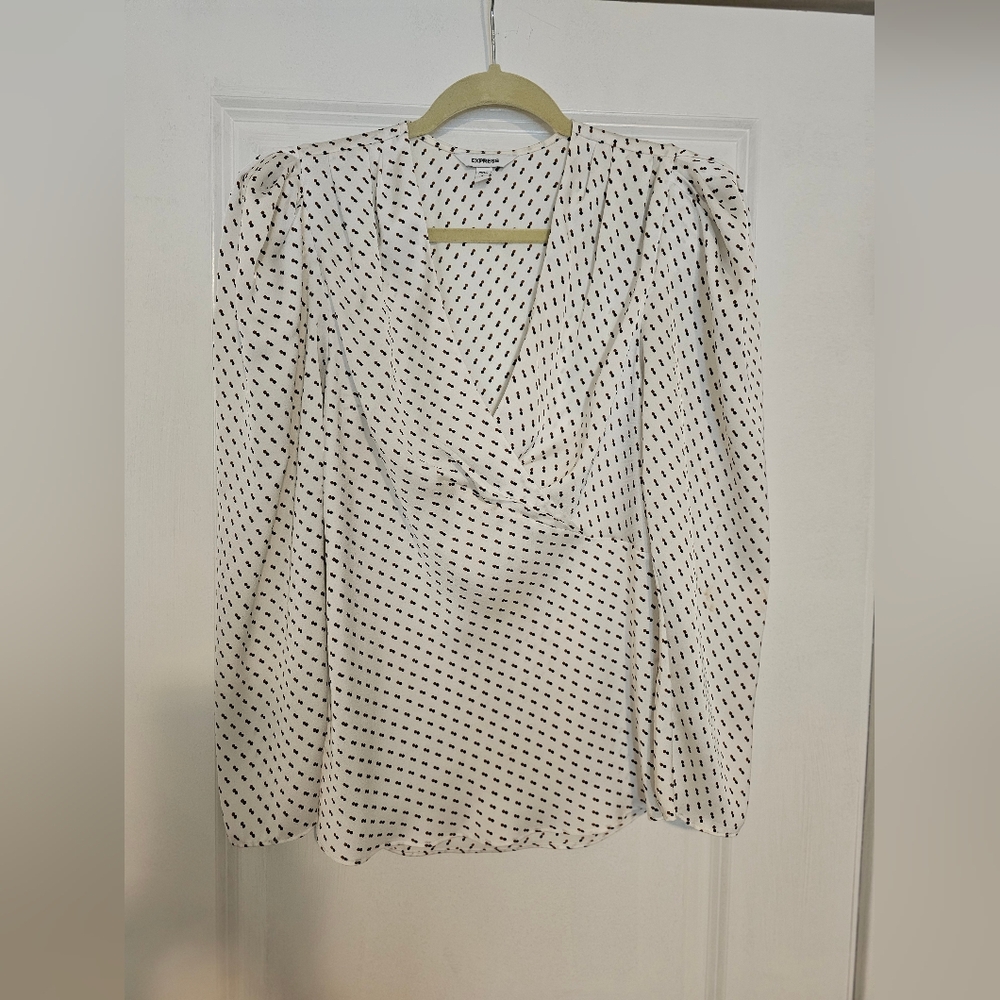 Women's Express Blouse, small, white with small polka dot